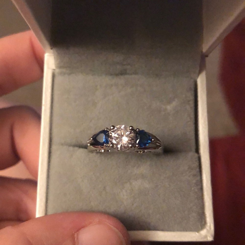 Blue and White Sapphire Ring Sz 6. Silver 925 Stamped. Like new.